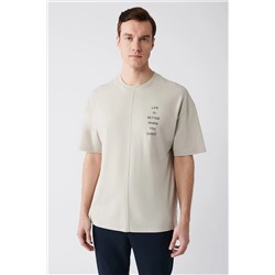 Avva Erkek Bej Oversize %100 Pamuk Bisiklet Yaka Slogan Baskılı T-shirt A31y1178 A31Y1178