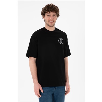 Erkek Oversize Fit Bisiklet Yaka Siyah Tişört