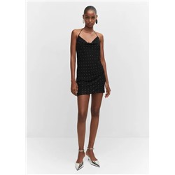 Vestido escote drapeado strass