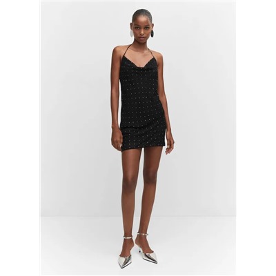 Vestido escote drapeado strass
