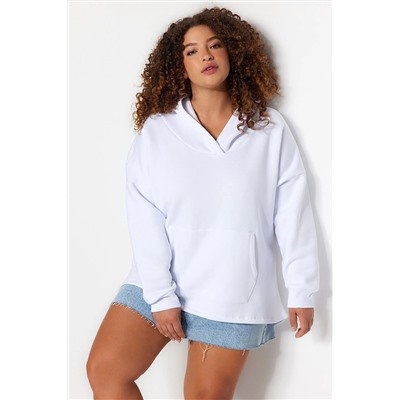 Trendyol Curve Bej Kalın İçi Polarlı Oversize Örme Sweatshirt TBBAW24AO00019