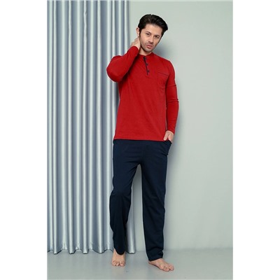 AHENGİM Erkek Pijama Takımı Uzun Kol Süprem Cep Parçalı Pamuklu Mevsimlik M58142264 1-2-10001207