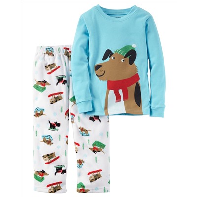 2-Piece Cotton & Fleece PJs