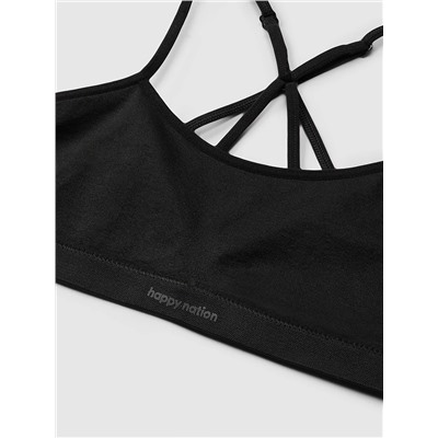 HAPPY NATION FOR TWEENS SEAMLESS SCOOP NECK RACERBACK SPORTS BRA