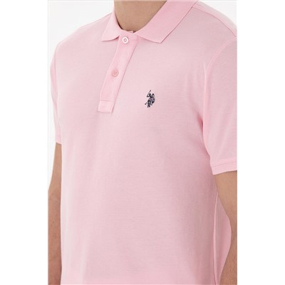 Erkek Slim Fit Polo Yaka Açık Pembe Basic Tişört