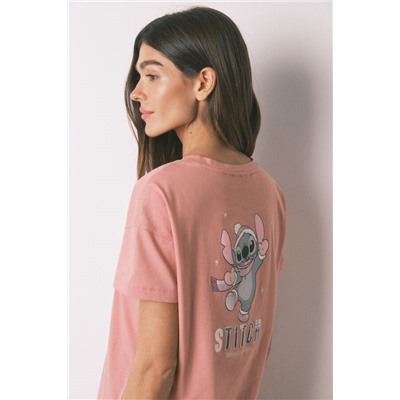 Pijama largo 100% algodón rosa cuadros Stitch