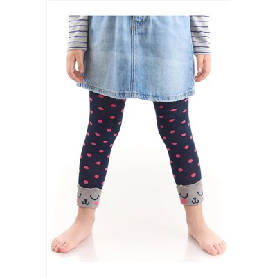 Denokids Kedi Puantiye Kız Çocuk Lacivert Puantiyeli Çorap Tayt CFF-22S1-143