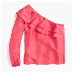 One-shoulder silk shantung top