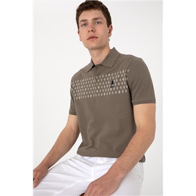Erkek Regular Fit Polo Yaka Vizon Tişört