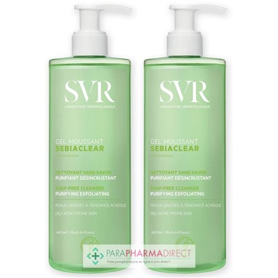 SVR SEBIACLEAR GEL MOUSSANT - Nettoyant sans Savon, Purifiant, Désincrustant 2x400mlLot  × 2