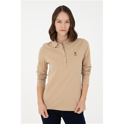 Kadın Kum Basic Polo Yaka Sweatshirt