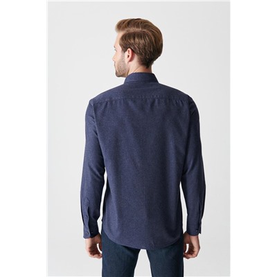Lacivert Basic Düğmeli Yaka Pamuklu Comfort Fit Rahat Kesim Gömlek