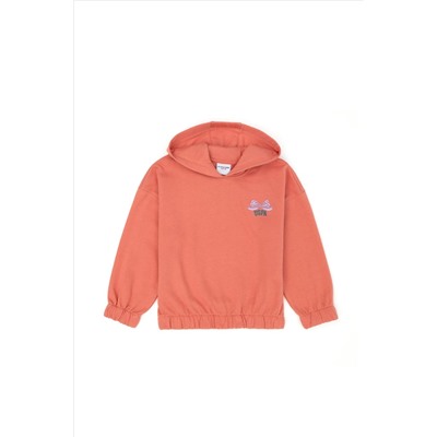 Kız Çocuk Somon Kapüşonlu Sweatshirt