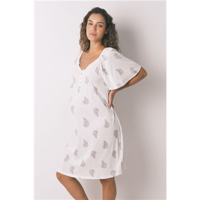Camisón midi "maternity" algodón floral marfil