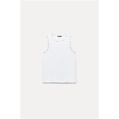 COTTON TOP WITH FAUX PEARLS