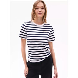 Gold Button Stripe Crewneck T-Shirt
