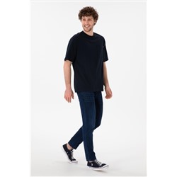 Erkek Comfort Fit Bisiklet Yaka Lacivert Tişört