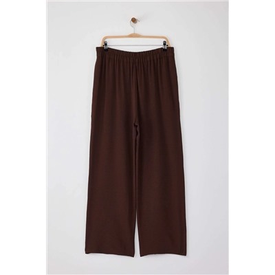 Kahverengi Lastikli Yüksek Bel Pileli Wide Leg Dokuma Pantolon TBBSS22PL0448