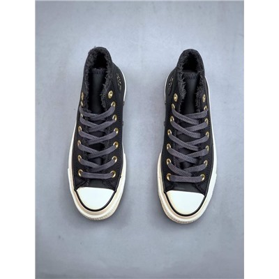 Новый зимний стиль с золотой пряжкой из кожи и меха версия Convers*e CHUCK 70 plus
