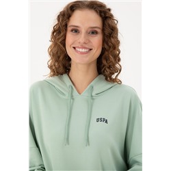 Kadın Su Yeşili Kapüşonlu Basic Sweatshirt