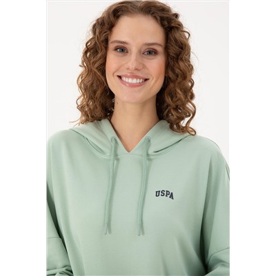 Kadın Su Yeşili Kapüşonlu Basic Sweatshirt
