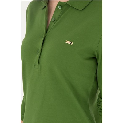 Kadın Yeşil Basic Polo Yaka Sweatshirt