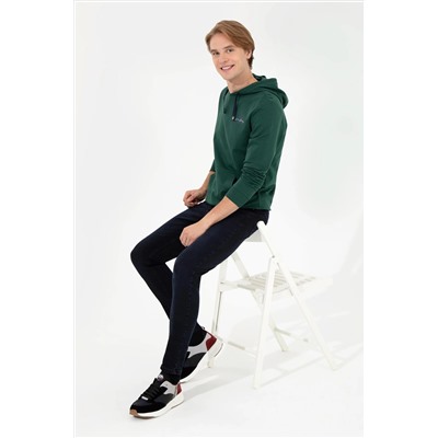 Erkek Yeşil Kapüşonlu Basic Sweatshirt
