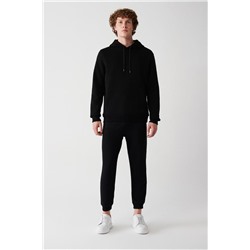 Siyah Kapüşonlu Yaka İçi Polarlı 3 İplik Pamuklu Regular Fit Standart Kesim Unisex Sweatshirt