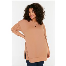 Trendyol Curve Camel Yırtmaç Detaylı İnce Örme Sweatshirt TBBSS22SW0173