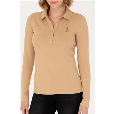 Kadın Kum Basic Polo Yaka Sweatshirt