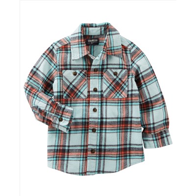 2-Pocket Plaid Button-Front Shirt