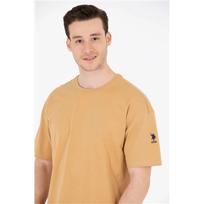 Erkek Camel Oversize Bisiklet Yaka Tişört