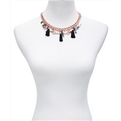 GUESS Rose Gold-Tone Crystal, Tortoise-Look, Imitation Pearl & Tassel Charm Statement Necklace, 18" + 2" extender