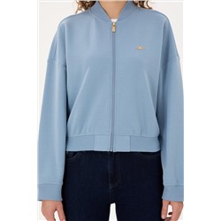 Kadın Açık Mavi Bisiklet Yaka Fermuarlı Sweatshirt