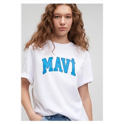 MaviLogo Baskılı Beyaz Tişört Oversize / Geniş Kesim 1600843-70000