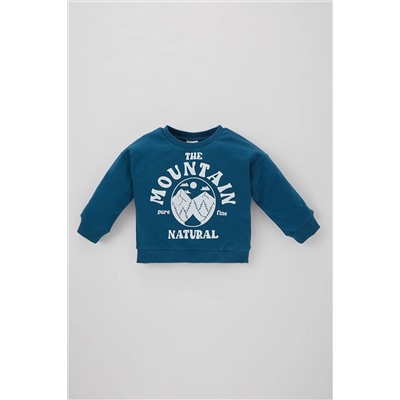 Defacto Erkek Bebek Regular Fit Bisiklet Yaka Doğa Baskılı İçi Yumuşak Tüylü İnce Sweatshirt Kumaşı Sweatshi B2172A523WN