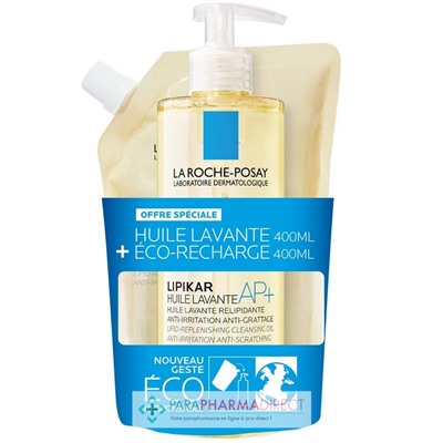 La Roche Posay Lipikar Huile Lavante AP+ - Relipidante Anti-Irritations Anti-Grattage 400ml + Eco Recharge 400ml