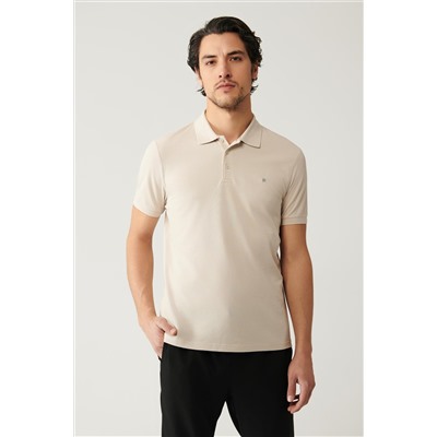 Bej %100 Pamuk Serin Tutan Polo Yaka T-Shirt
