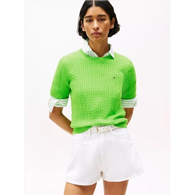 Short-Sleeve Cable Knit Sweater