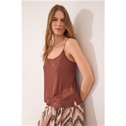 Camiseta tirantes canalé marrón