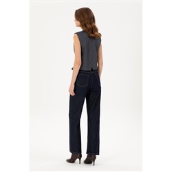 Kadın Koyu Mavi Flare High Waist Fit Jean Pantolon