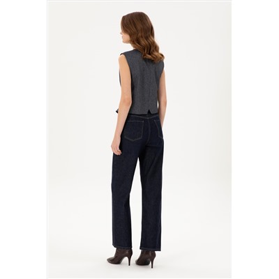 Kadın Koyu Mavi Flare High Waist Fit Jean Pantolon