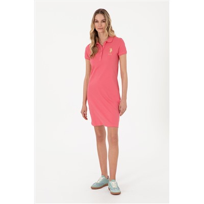 Kadın Koyu Pembe Polo Yaka Mini Boy Örme Elbise