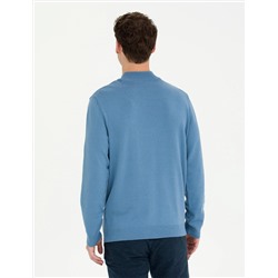 Koyu Mavi Slim Fit Yarım Balıkçı Basic Triko Kazak