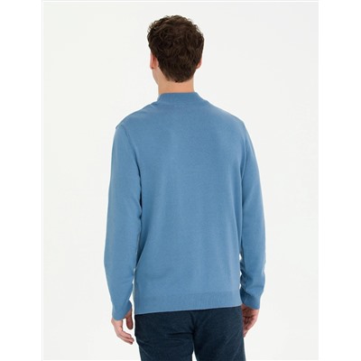 Koyu Mavi Slim Fit Yarım Balıkçı Basic Triko Kazak