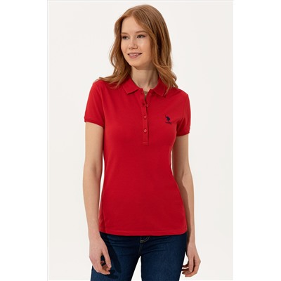 Kadın Kırmızı Basic Polo Yaka Tişört