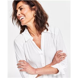 Women's Roll-Tab Button-Down Long Blouse, Created for Macy's