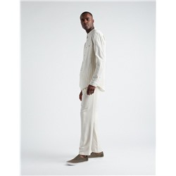 Linen Blend Drawstring Trousers, Men, White