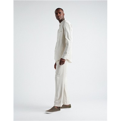 Linen Blend Drawstring Trousers, Men, White
