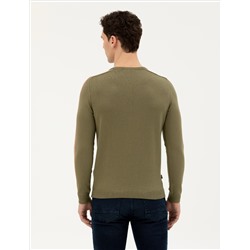 Haki Slim Fit Bisiklet Yaka Triko Kazak